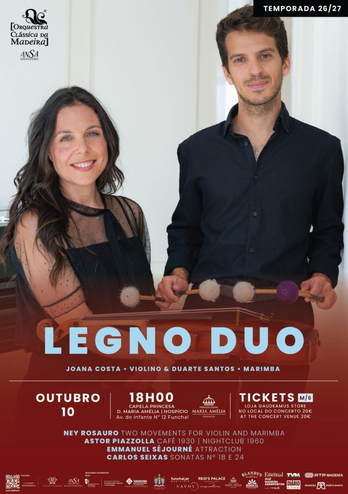 A Orquestra Clássica da Madeira apresenta concerto de Música de Câmara com Legno Duo 