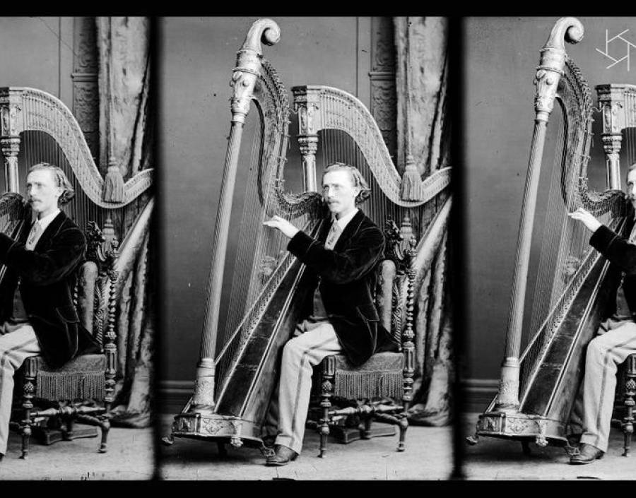 Portrait of a man with a harp