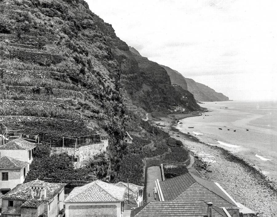 West/East view of the beach and village of Calheta