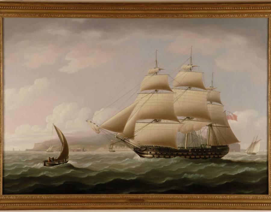 “The Honourable East India Company’s Ship Dunira Passing Funchal Bay”