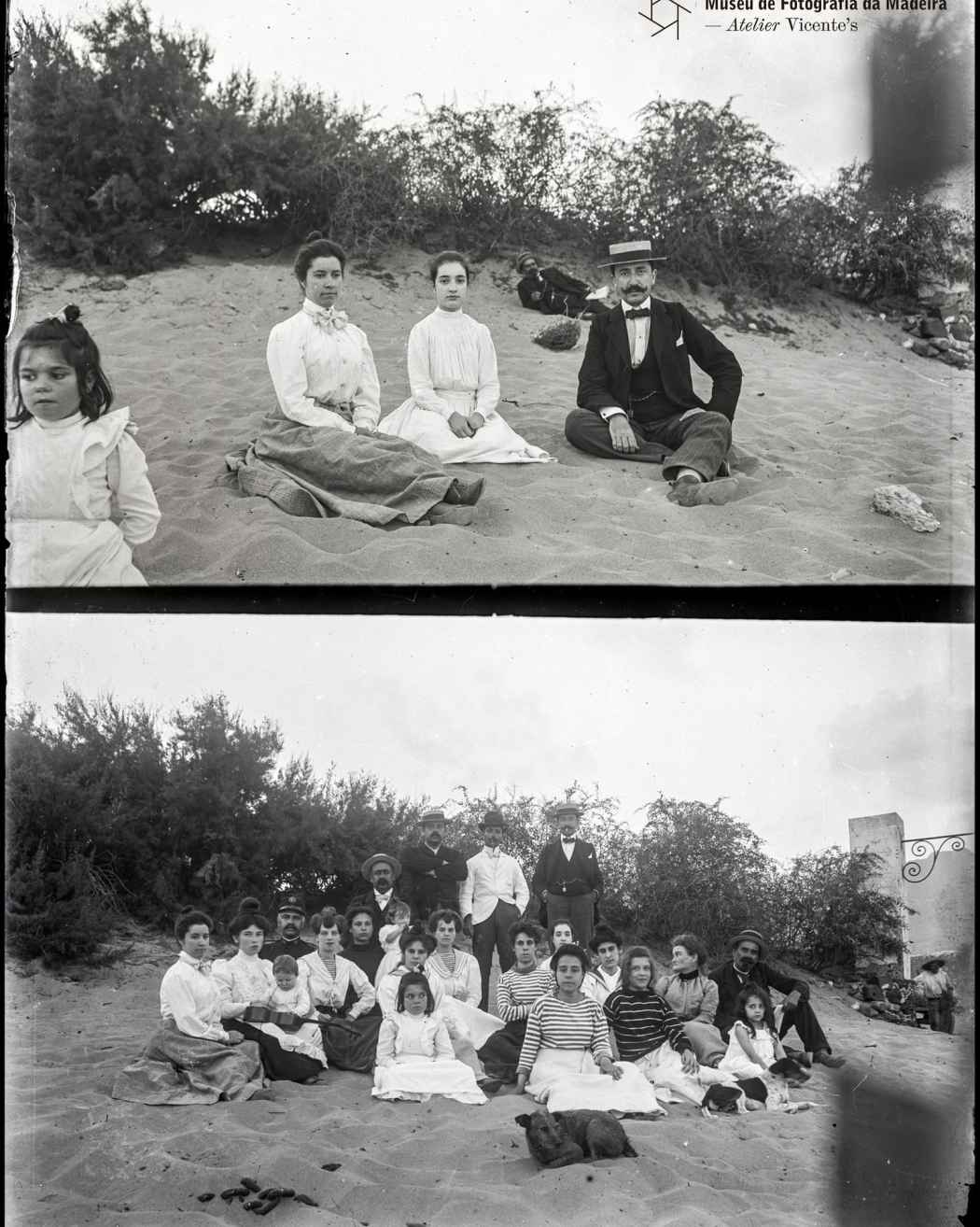 Retrato de um grupo de pessoas na praia da Ilha do Porto Santo Inícios do séc. XX.