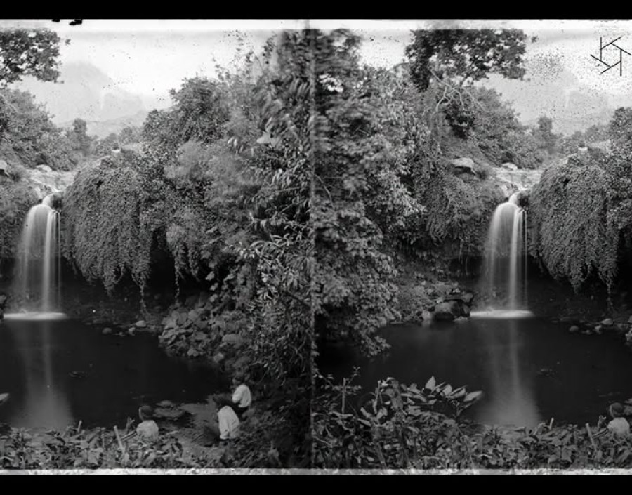 Cascata e lagoa natural na ribeira de São Vicente